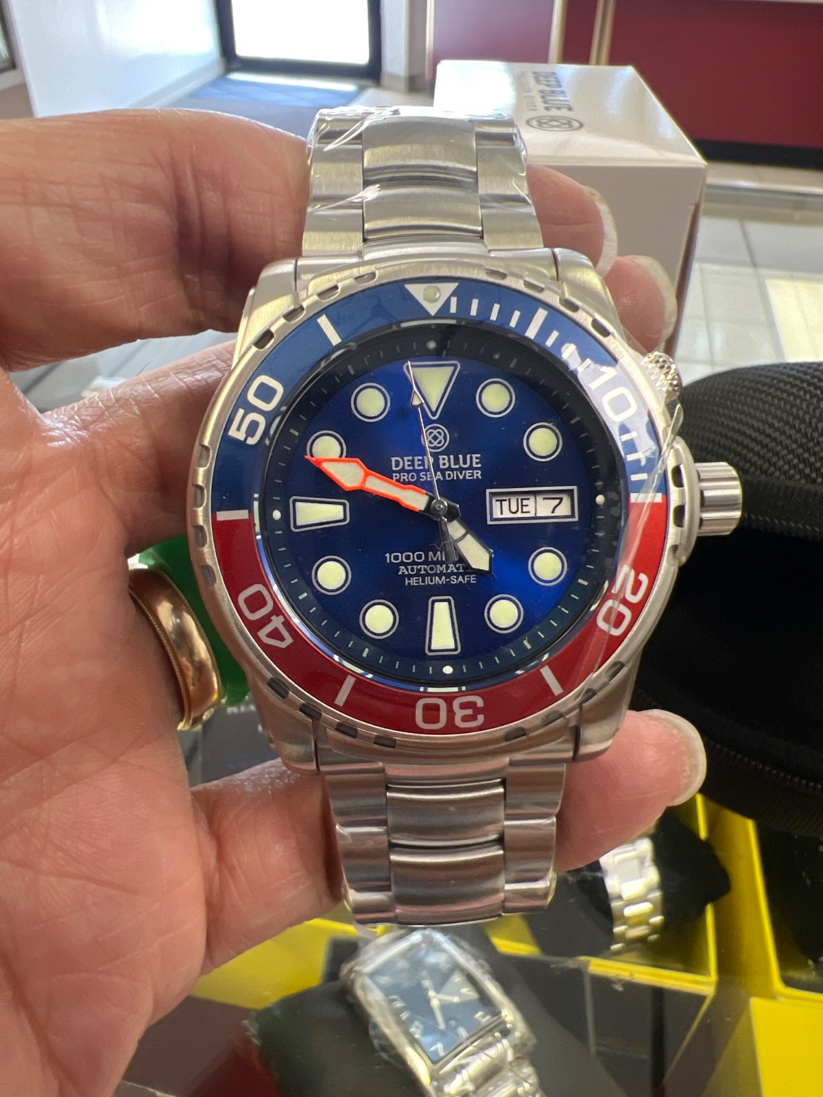 Authentic Deep Blue Diver Automatic❤️1000 Blue Dial 46mm Red/Blue Bezel