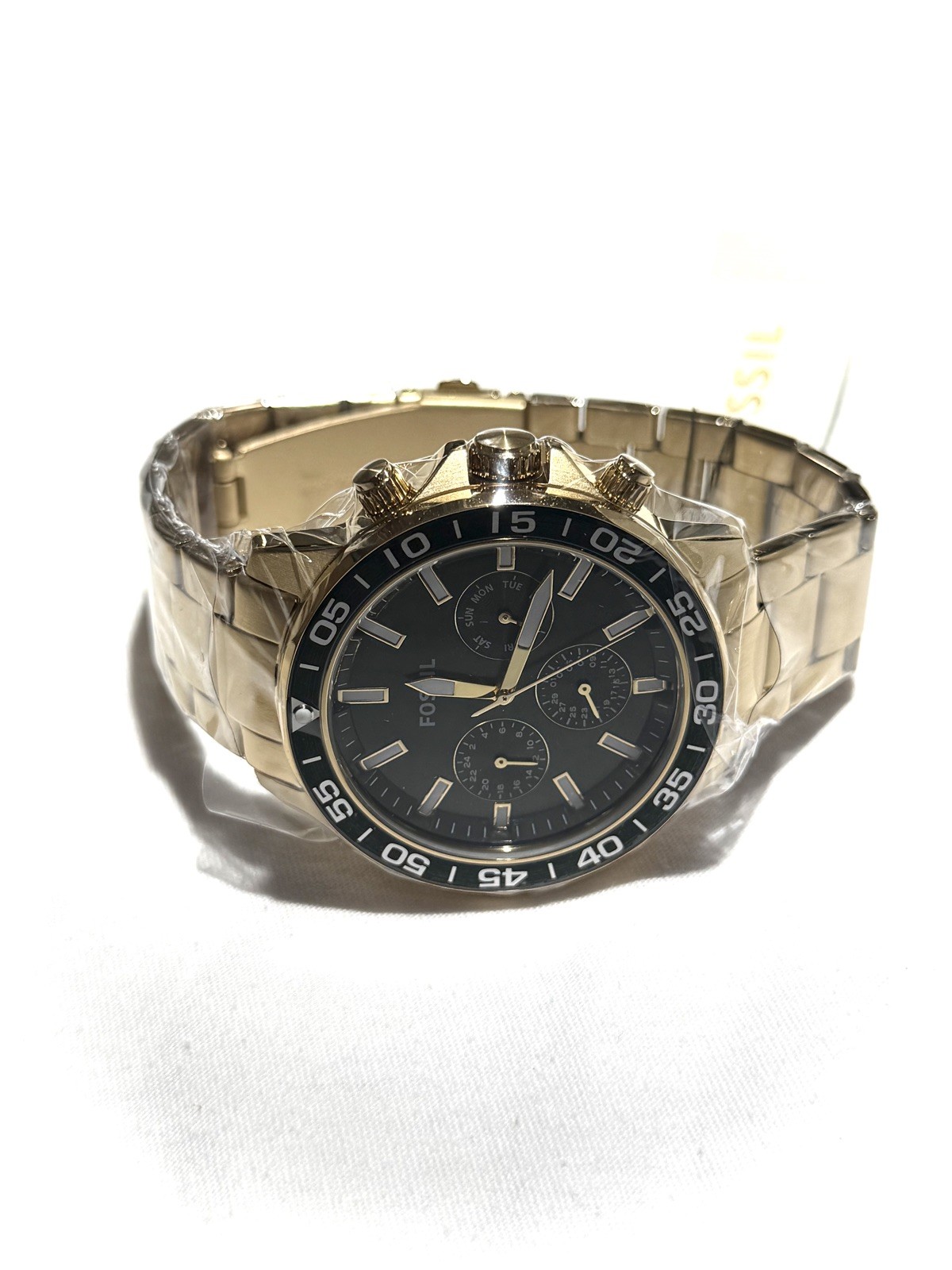 FOSSIL Bannon Mens Multifunction Watch Dark Green Dial Gold Stainless Steel Band
