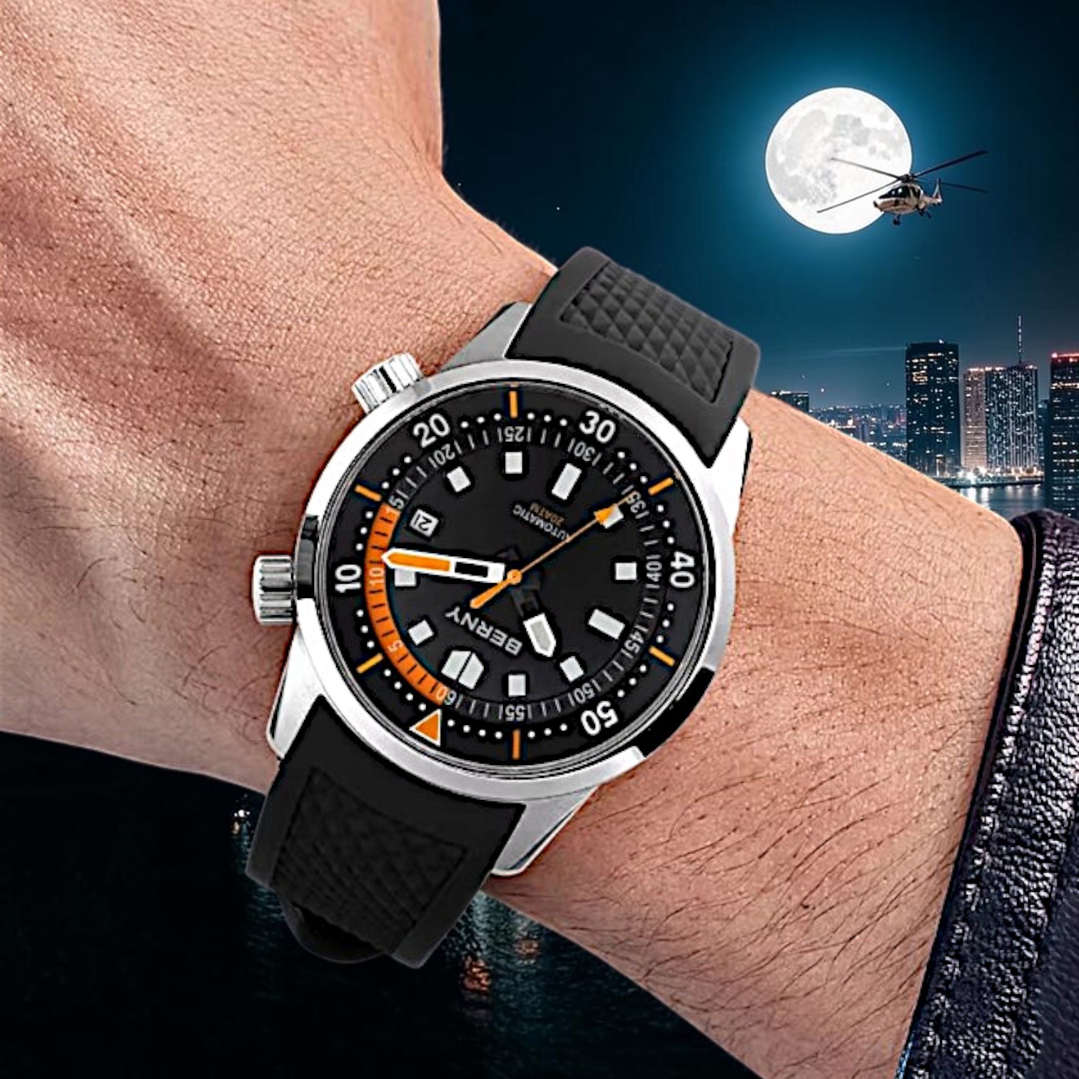 BERNY Automatic Diver Watch 41.5mm for Men 200M Waterproof Miyota 8215 movement