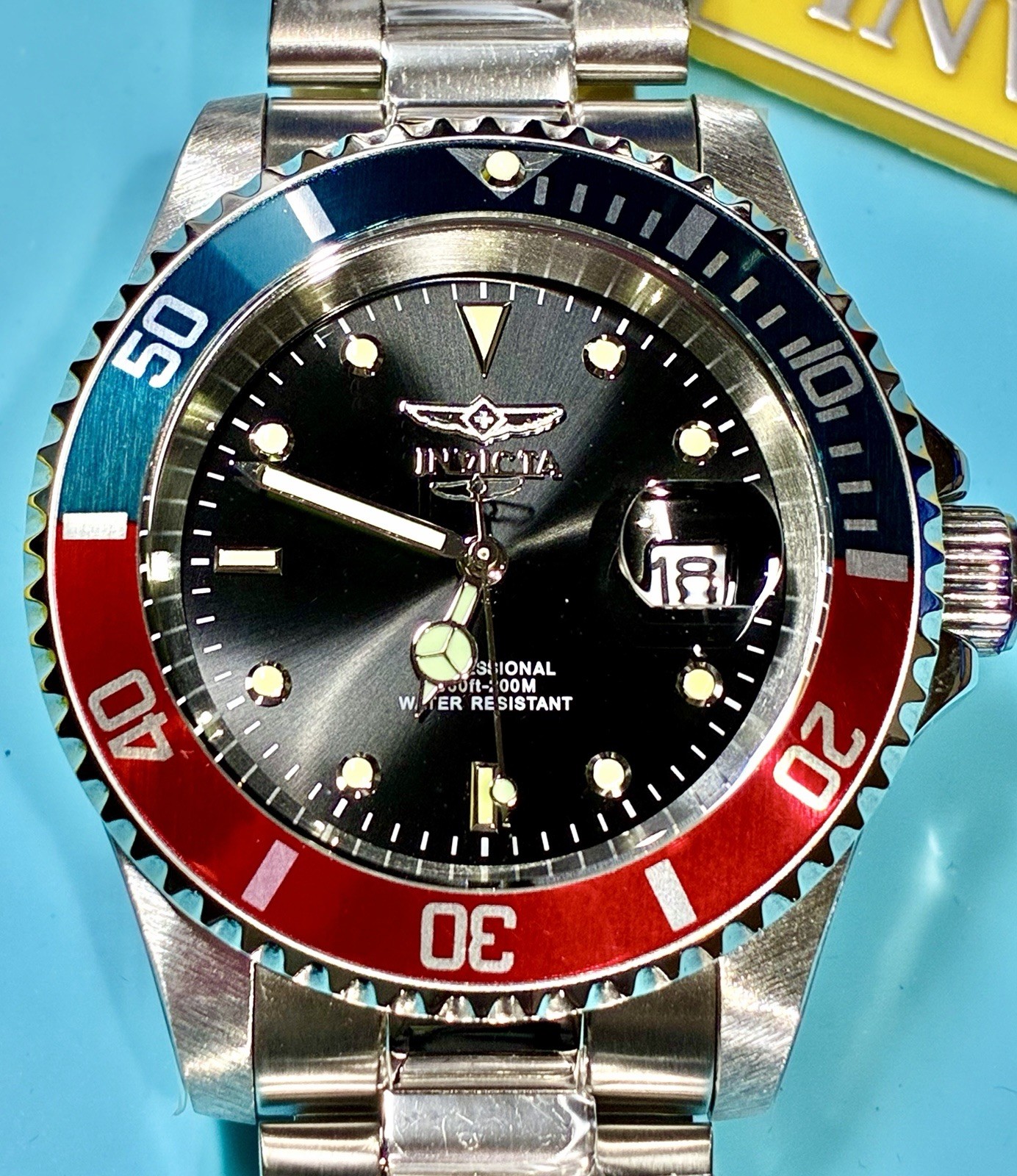 INVICTA PRO DIVER PEPSI SUNBURST BLACK DIAL SEIKO TMI PC32 QUARTZ STAINLESS BAND