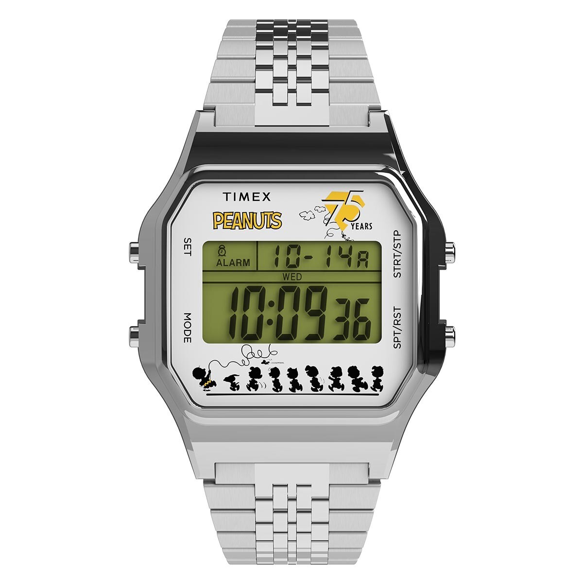Timex T80 x Peanuts Gang Snoopy Limited Edition Silver Digital Watch TW2Y20000