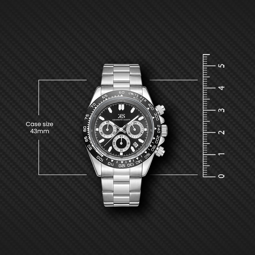 Kenneth Scott Men’s Multi Function Watch | Black Dial, Silver Case & Strap