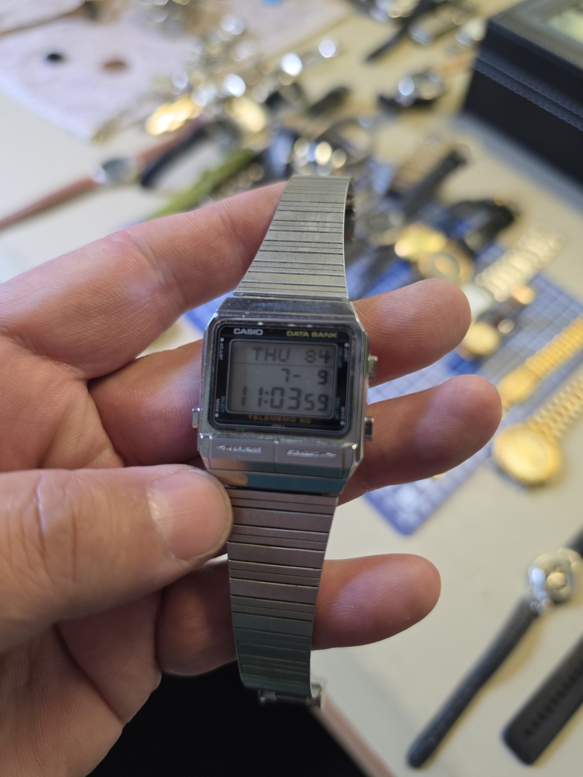 Casio Data Bank Telememo 50 Digital Quartz Alarm LCD Silver Metal Bracelet