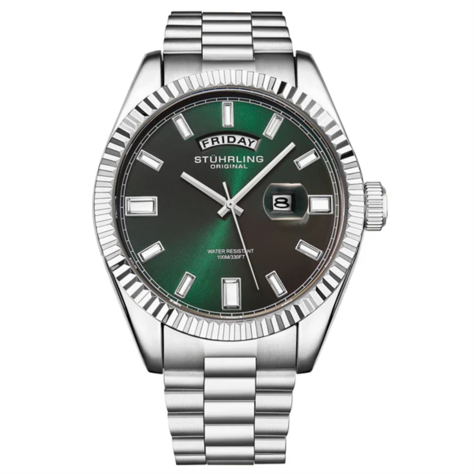 Stuhrling 4070 3 Sovrano Quartz Day Date Green Dial Mens Watch