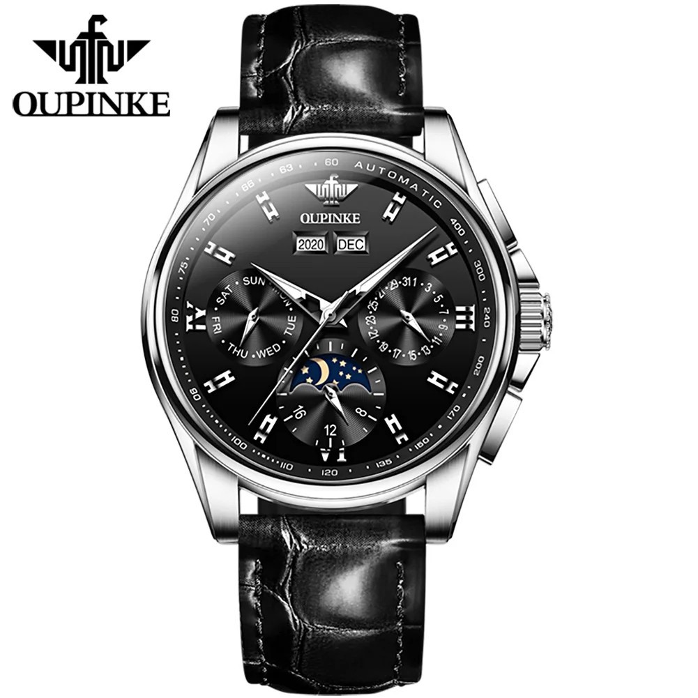 Automatic Mechanical Waterproof Watch Moon Phase Luxury Dial Men’s Men Strap