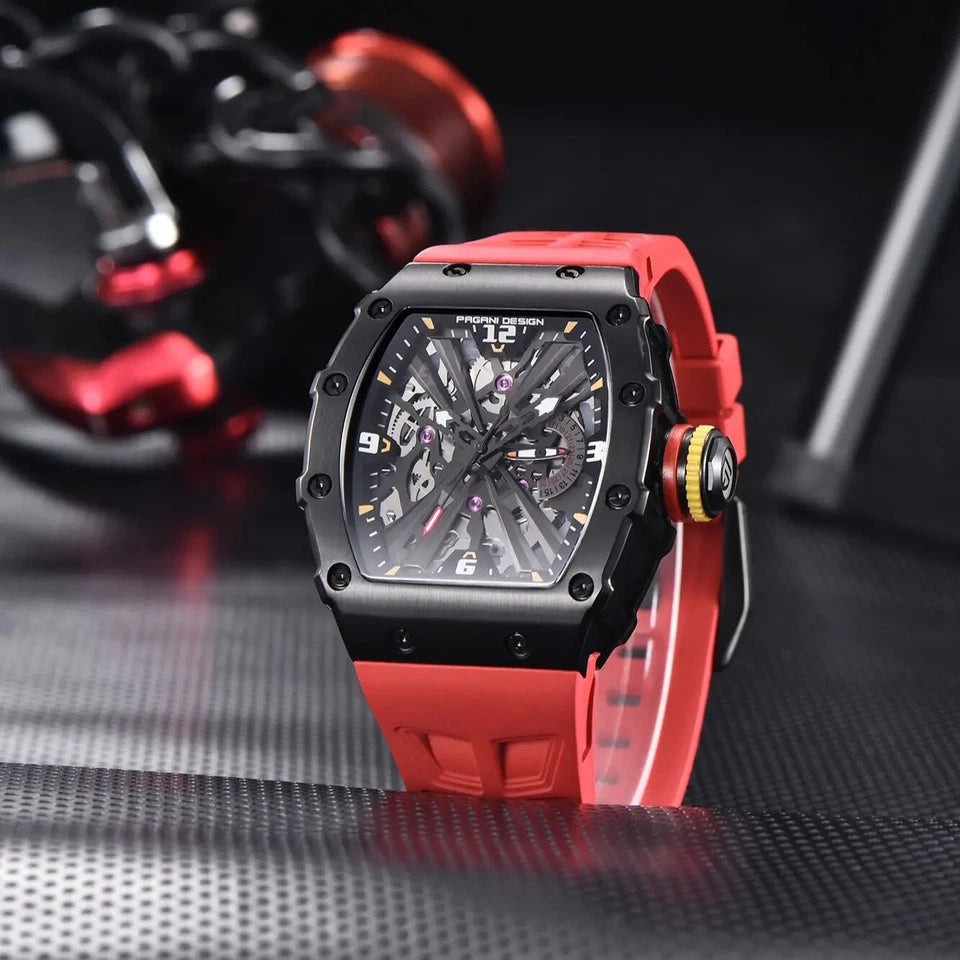 Pagani Design PD-1738 Red Skeleton Silicone Automatic Men’s Watch