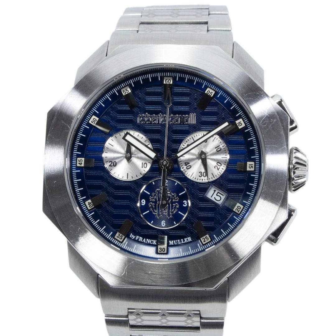Roberto Cavalli Men’s Quartz Chronograph Watch Silver Navy Blue Japan 0711973