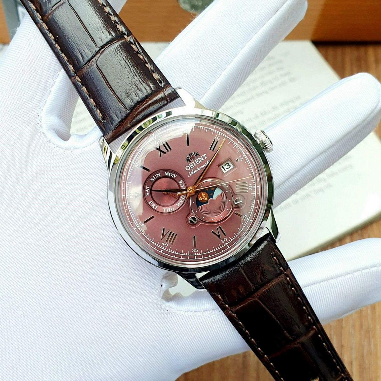 Orient Bambino Automatic Red Dial Day Date Men’s Watch RE-AK0807R