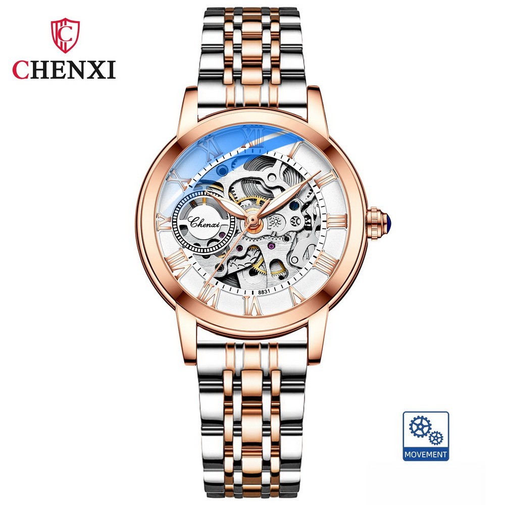 CHENXI Women’s Gril Female Hollow Out Roman Numerals Automatic Mechanical Watch
