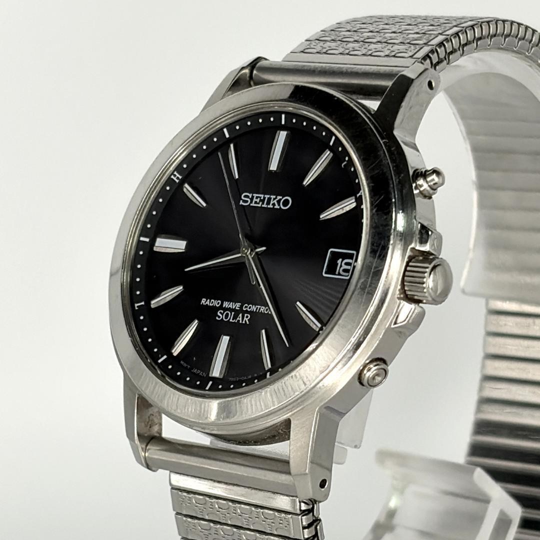 SEIKO 7B52-0AF0 Solar Radio Wave Control Watch Used Black From Japan