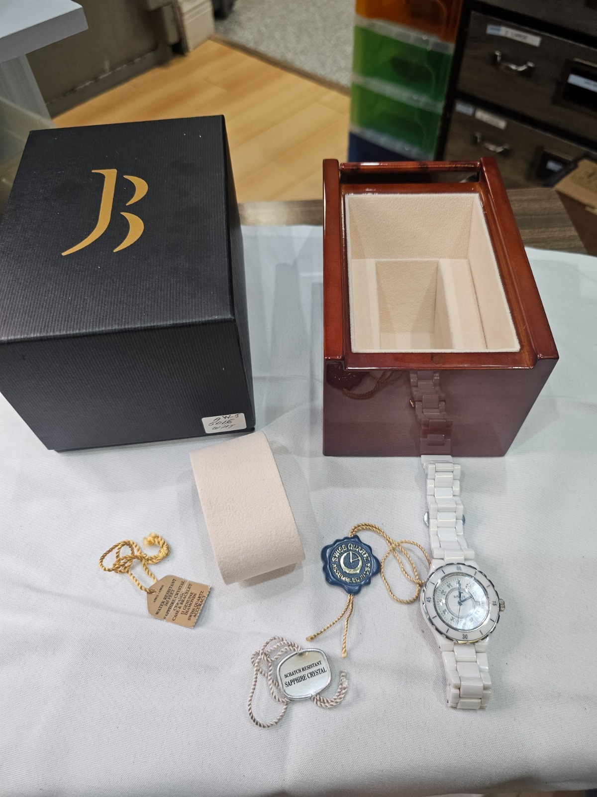 Jeffrey B Belair Ceramic watch NIB with original wooden box and tags