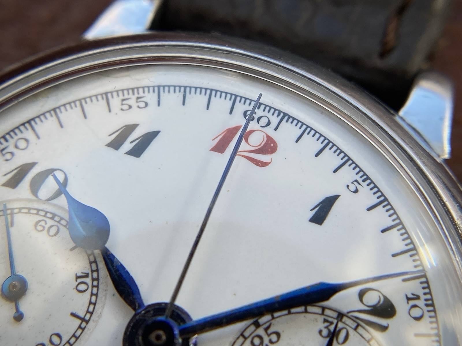 1920s Enamel dial Monopusher chronograph watch Lemania 13CH movement