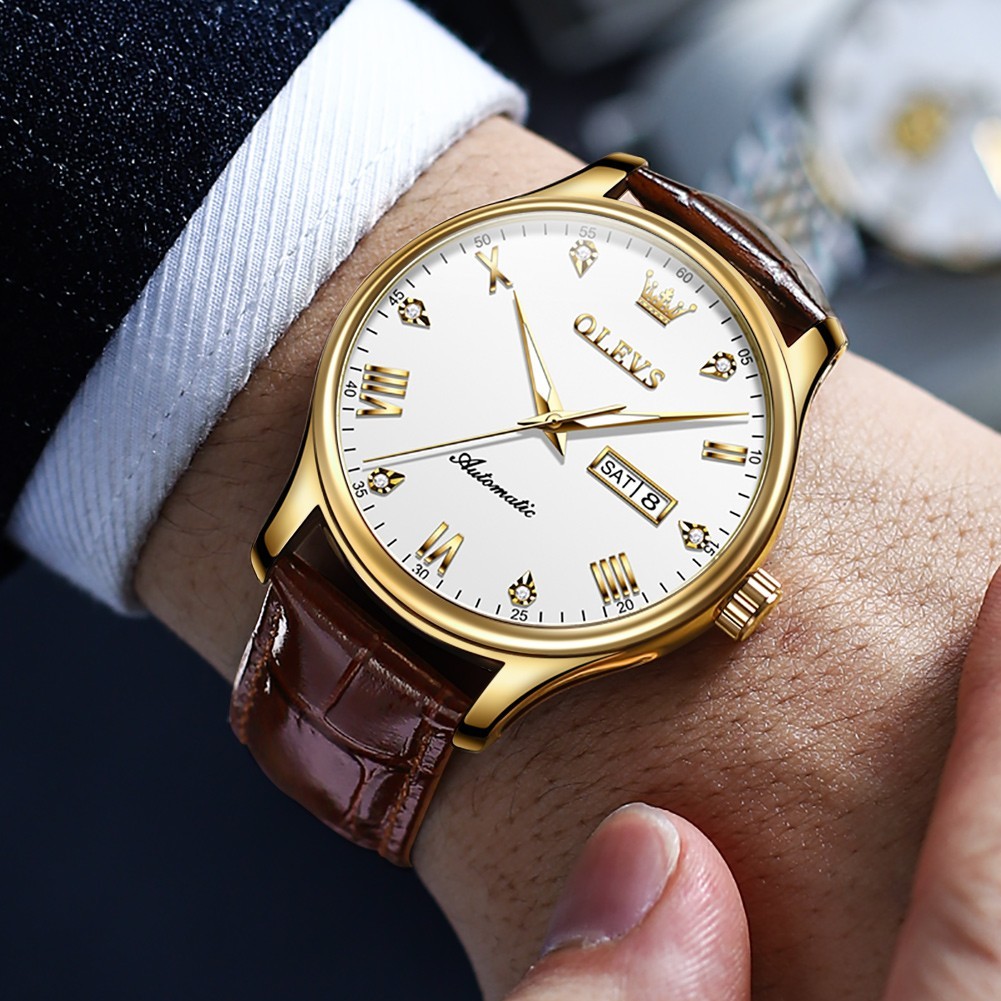 OLEVS 9932 Luxury Multi-functiom Leather Business Male Female Mechanical Watch