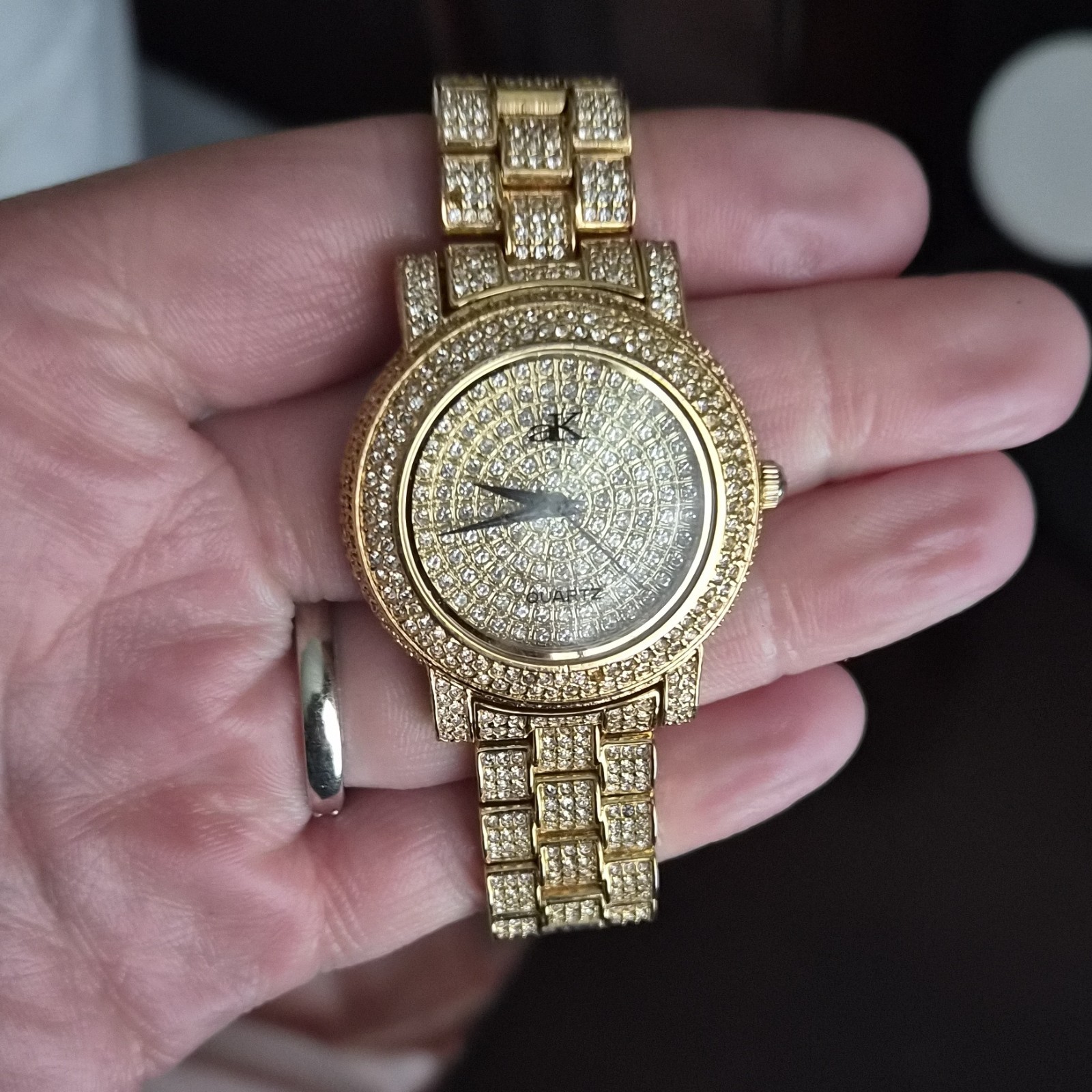 Adee Kaye Quartz Analog Gold Tone Bracelet Watch Pavé Dial 36-39.9mm