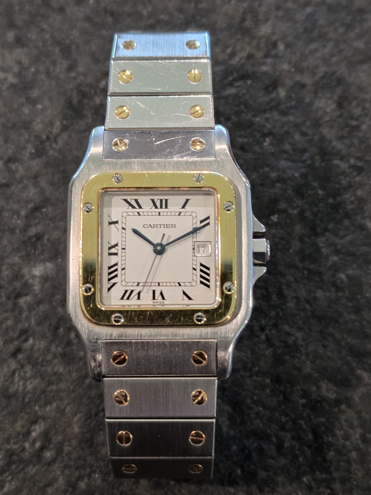 Ladies Cartier Santos Two-Tone Square Quartz Date Watch w/ Box & Booklets