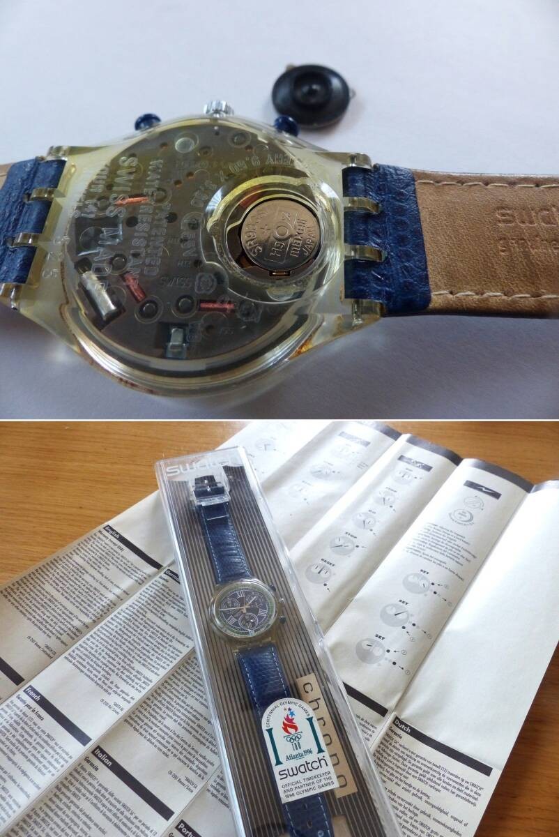 Swatch Chrono SCK404 Blue Function 90s Vintage New Battery Box Manual Working