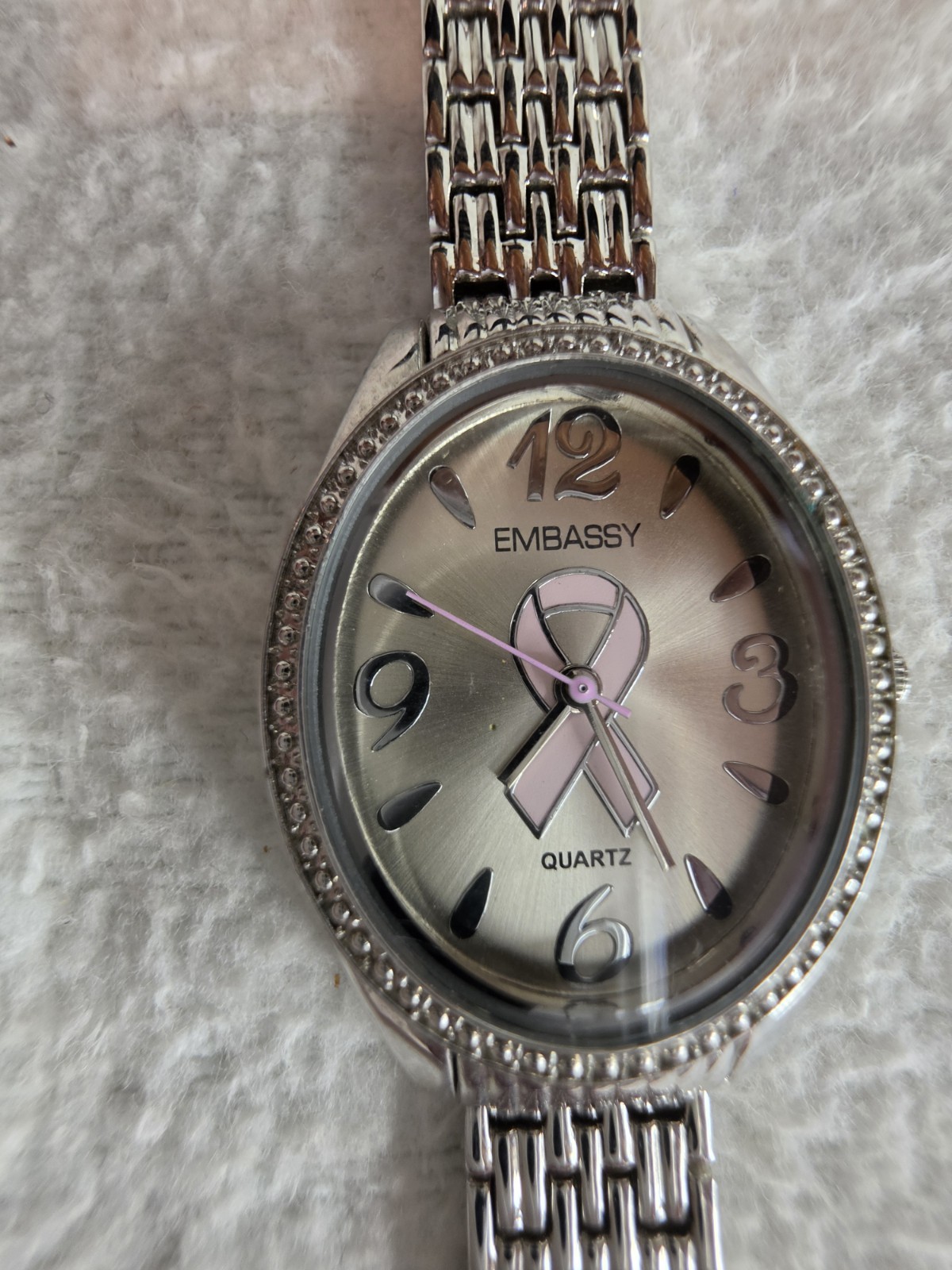 ​Embassy Pink Ribbon Breast Cancer Awareness Women’s Watch Silver Tone EM3522L