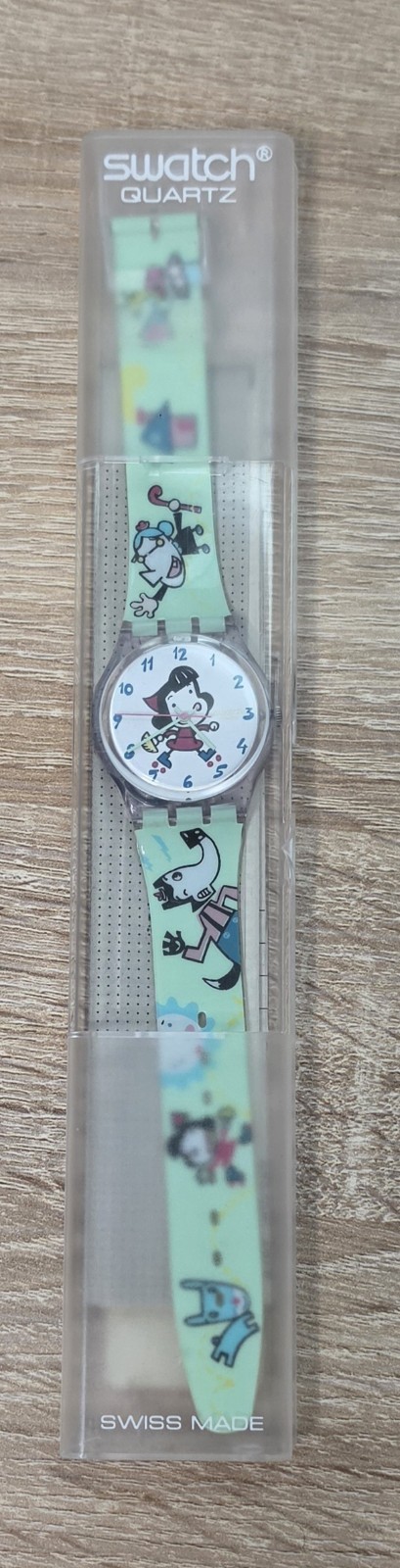 Vintage 1994 Swatch GP116 Happiness Cartoon Quartz Watch w/Original Case