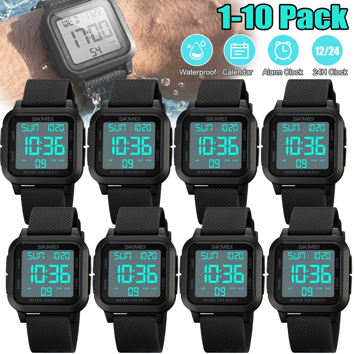 Large Digital Fashion Men’s Sports Watch LED Waterproof Multifunction Wristwatch
