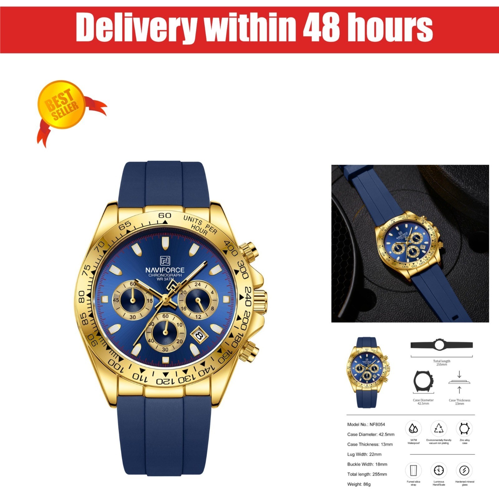 NAVIFORCE Men’s Business Chronograph Watch – Waterproof 3ATM, Silicone Strap