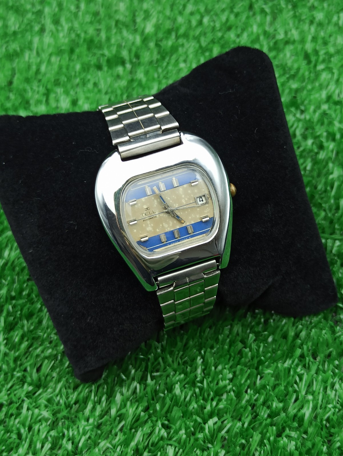 GENUINE ANTIQUE TELL CLASSIC AUTOMATIC WATCH RARE SWISS 60s COLORED DIAL 40 MM
