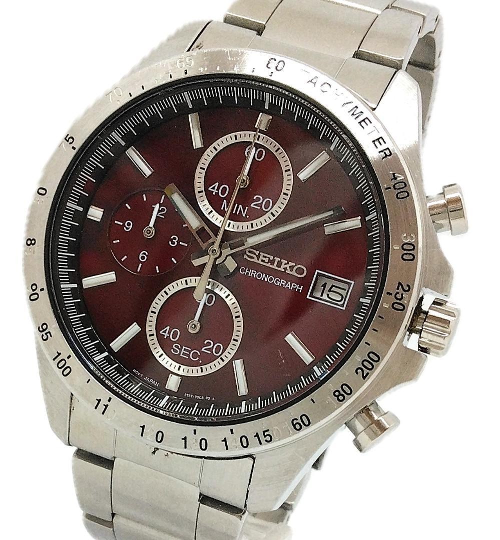 Seiko Spirit Chronograph Quartz Watch Dark Red Dial Men’s 8T67-00C0