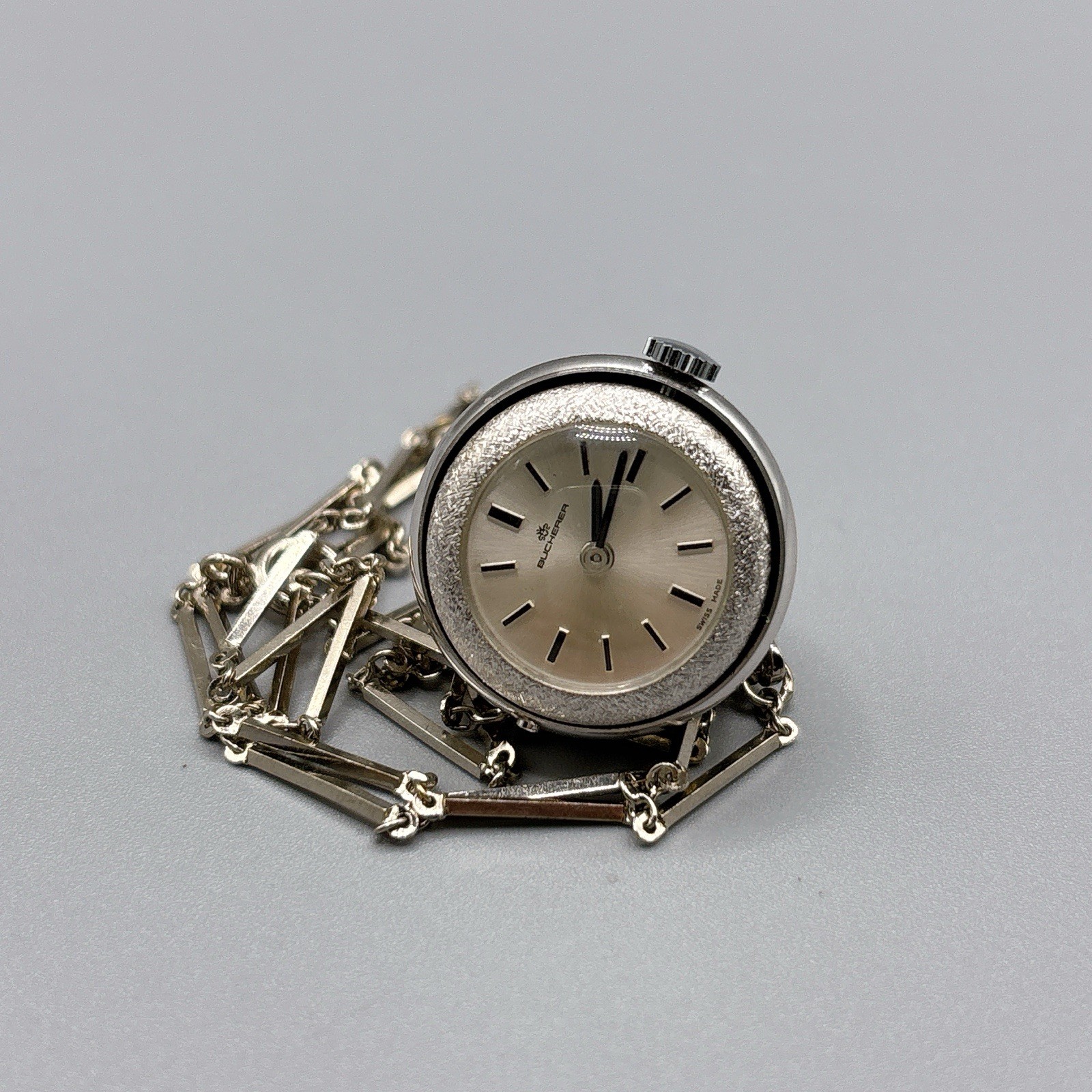 Vintage BUCHERER Orb Ball Sphere Pendant Silver Necklace Watch Star Mechanical