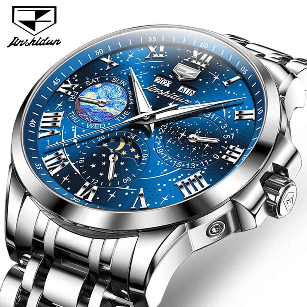 Automatic Mechanical Waterproof Luxury Watch Men Sky Moon Phase Men’s Strap