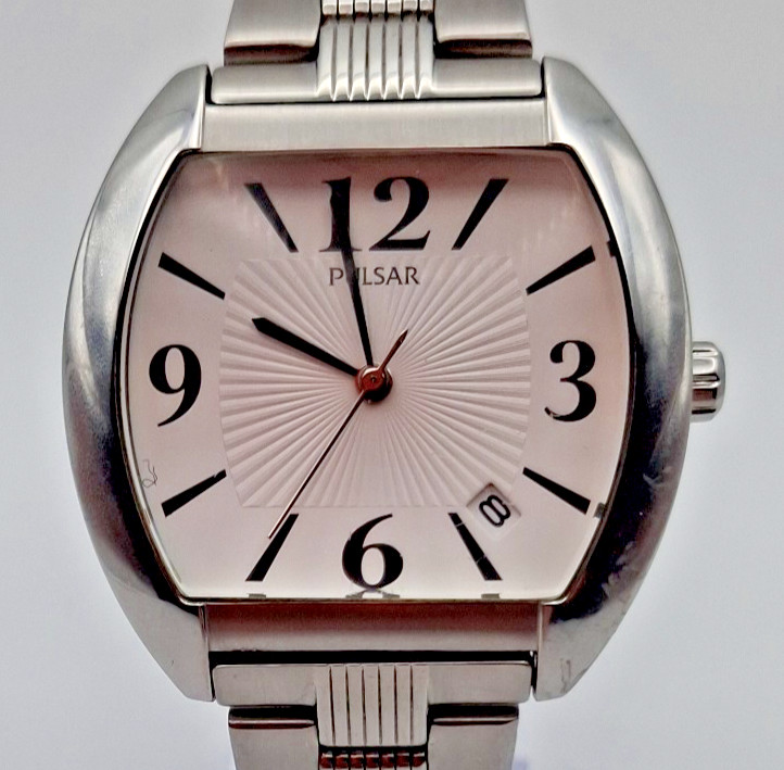 Pulsar by Seiko PXH183 Barrel Case Steel Date Watch, New Battery