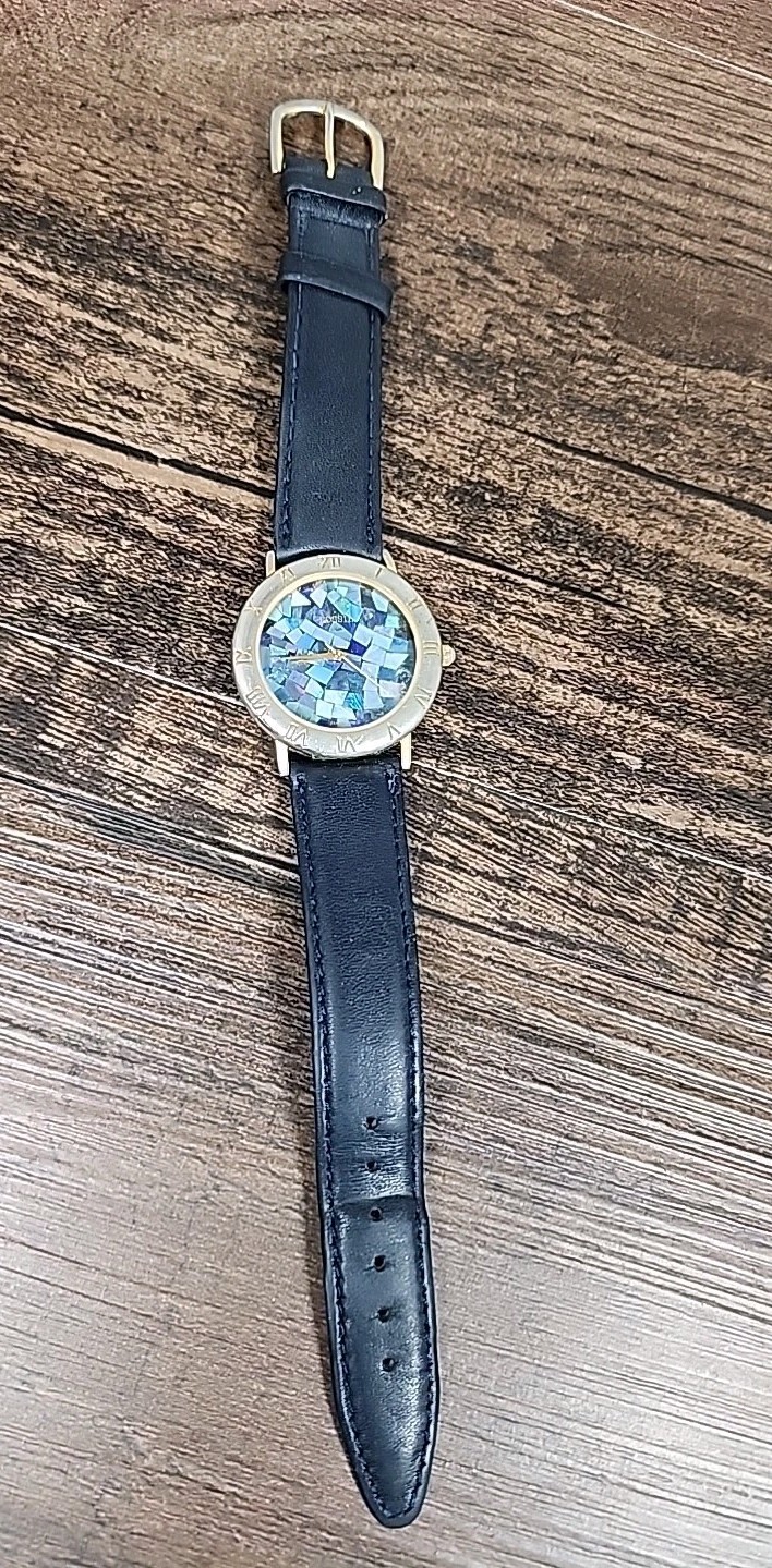 ☆Armitron Women 25/5516 Mosaic Opal Dial Black Leather 24mm Quartz Watch 6 1/2″☆