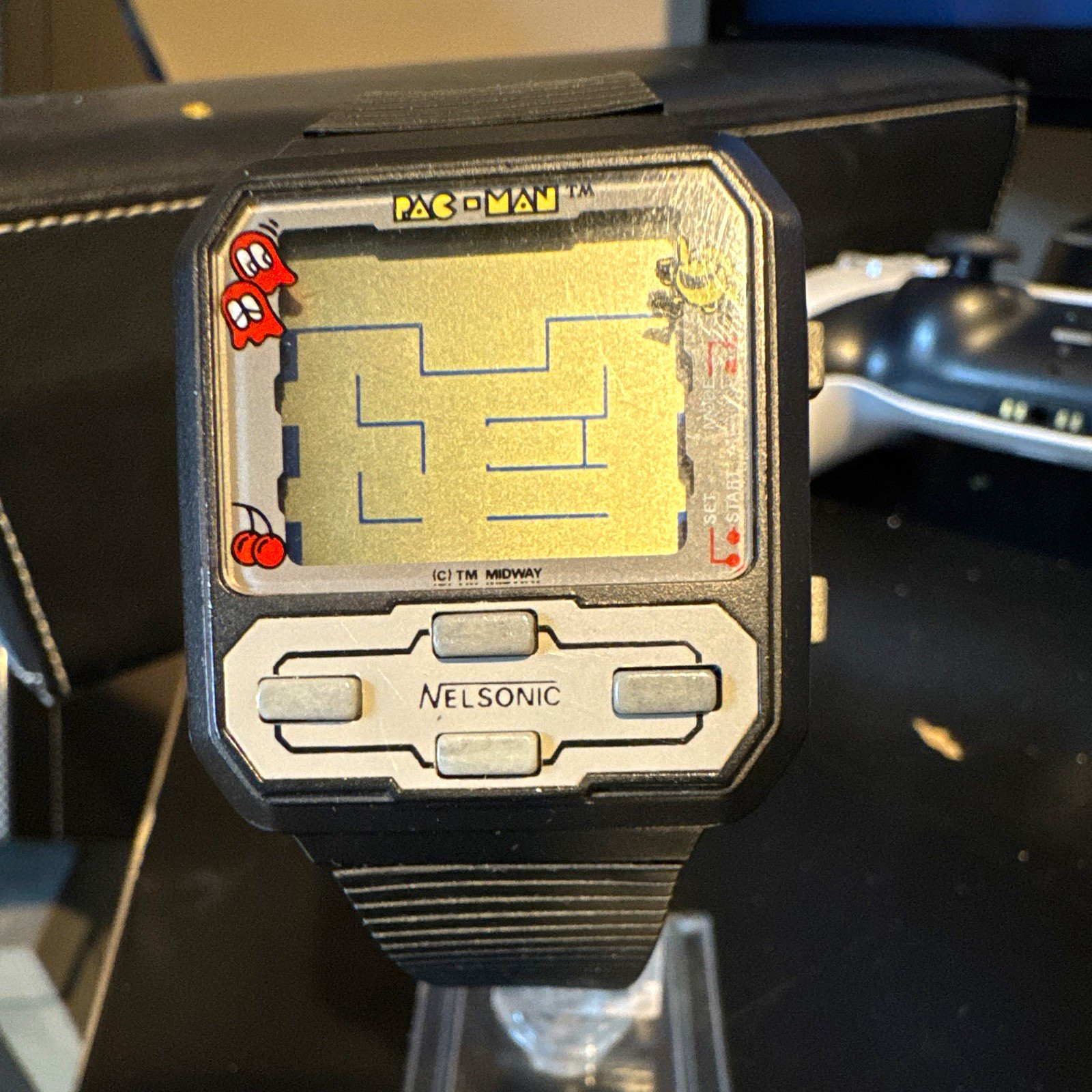Nelsonic Pac-Man Digital Quartz Alarm Wristwatch Black Plastic Case/Band 1982