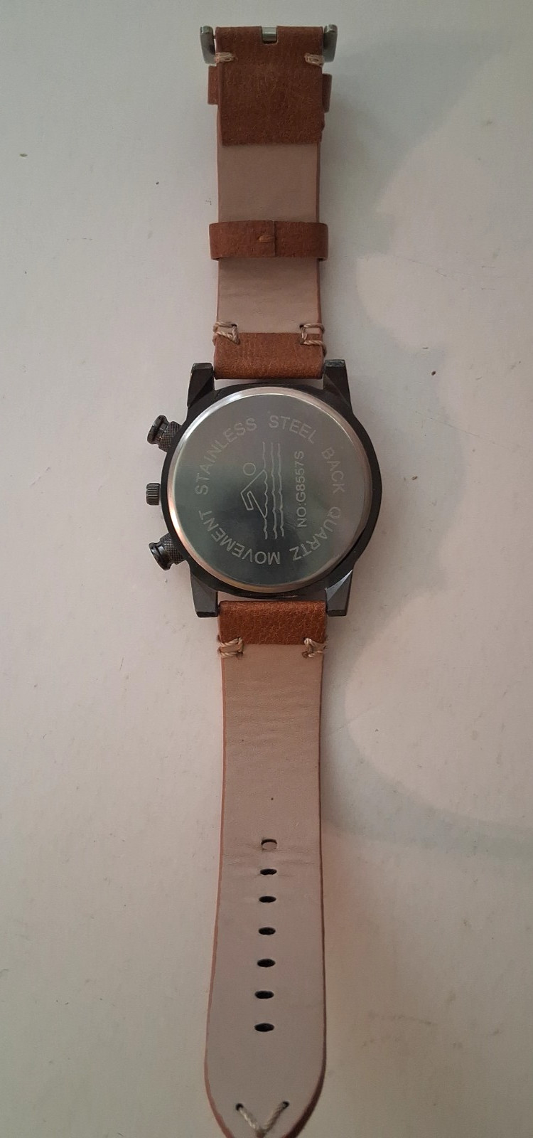 Chronograph Watch Dark Brown face Brown subdials Brown leather strap Working