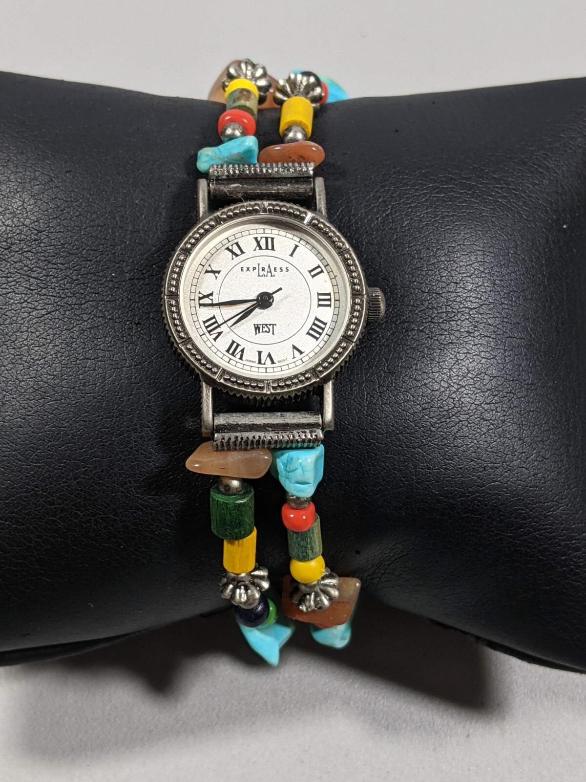 LA Access Round Silver Tone Case 23 mm Natural Colorful Stone Bracelet Bnd Watch