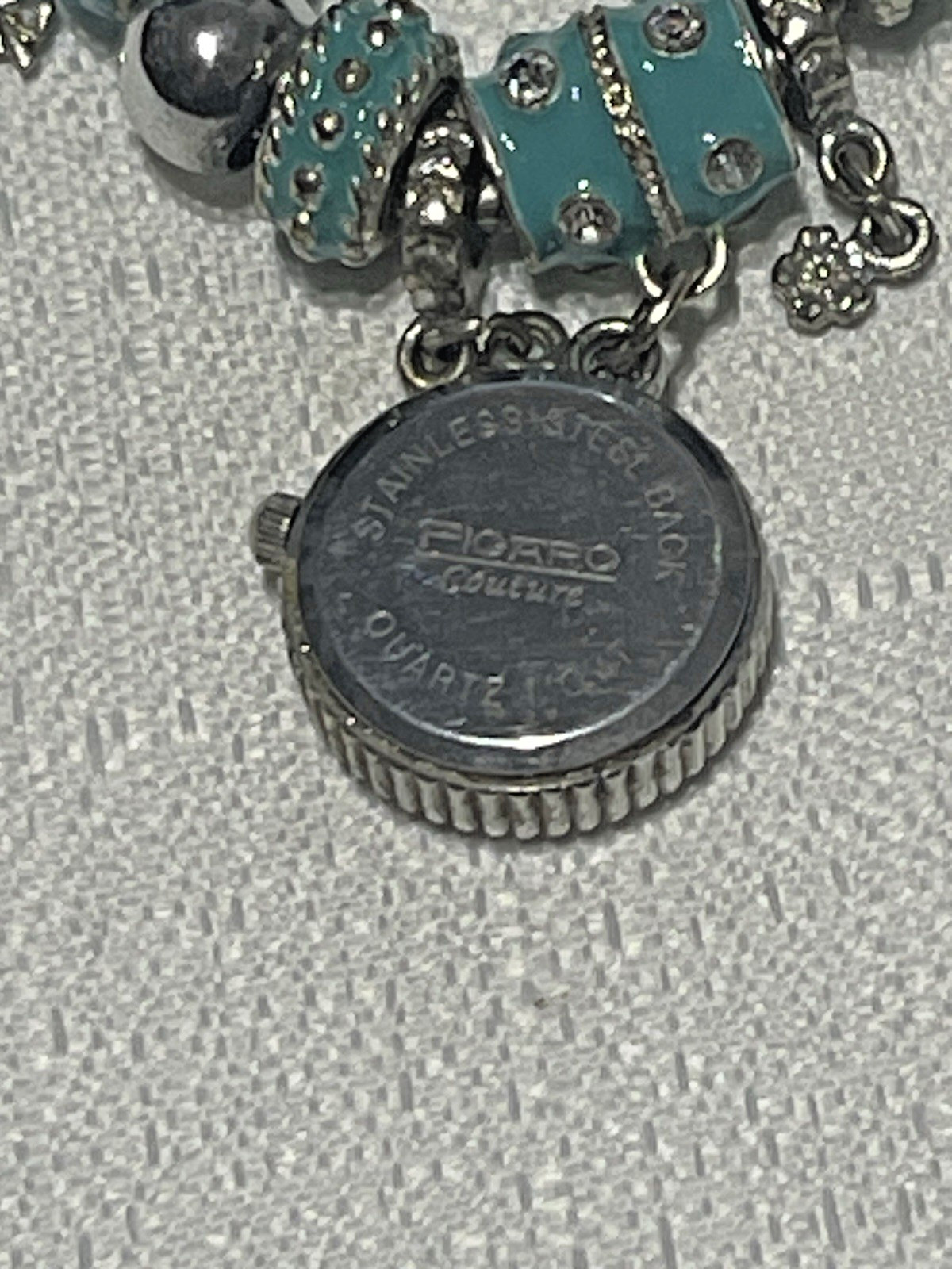 Figaro Couture Assorted Blue Beaded Charm Bracelet Watch