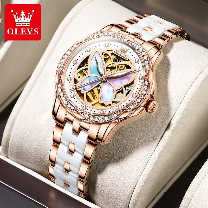 OLEVS Brand Women’s Mechanical Watch Butterfly Hollow Waterproof Wristwatches