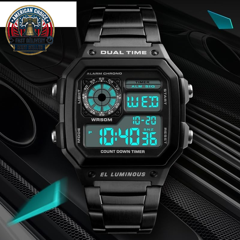 Men’S Digital Multi-Function Watches Dual Time Alarm Stopwatch Countdown Backlig