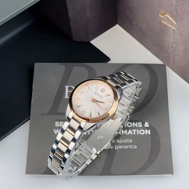 Bulova Sutton 98P200 Quartz Women’s Watch White Diamonds Dial Rose Band 28mm