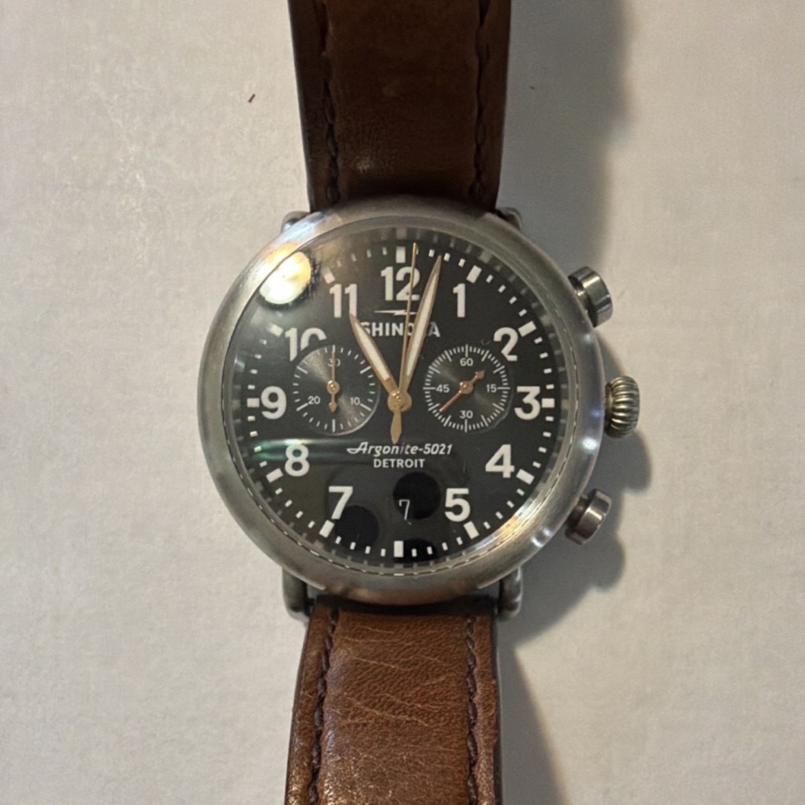 Shinola Argonite-5021 Detroit Chronograph Men’s Brown Leather Wristwatch
