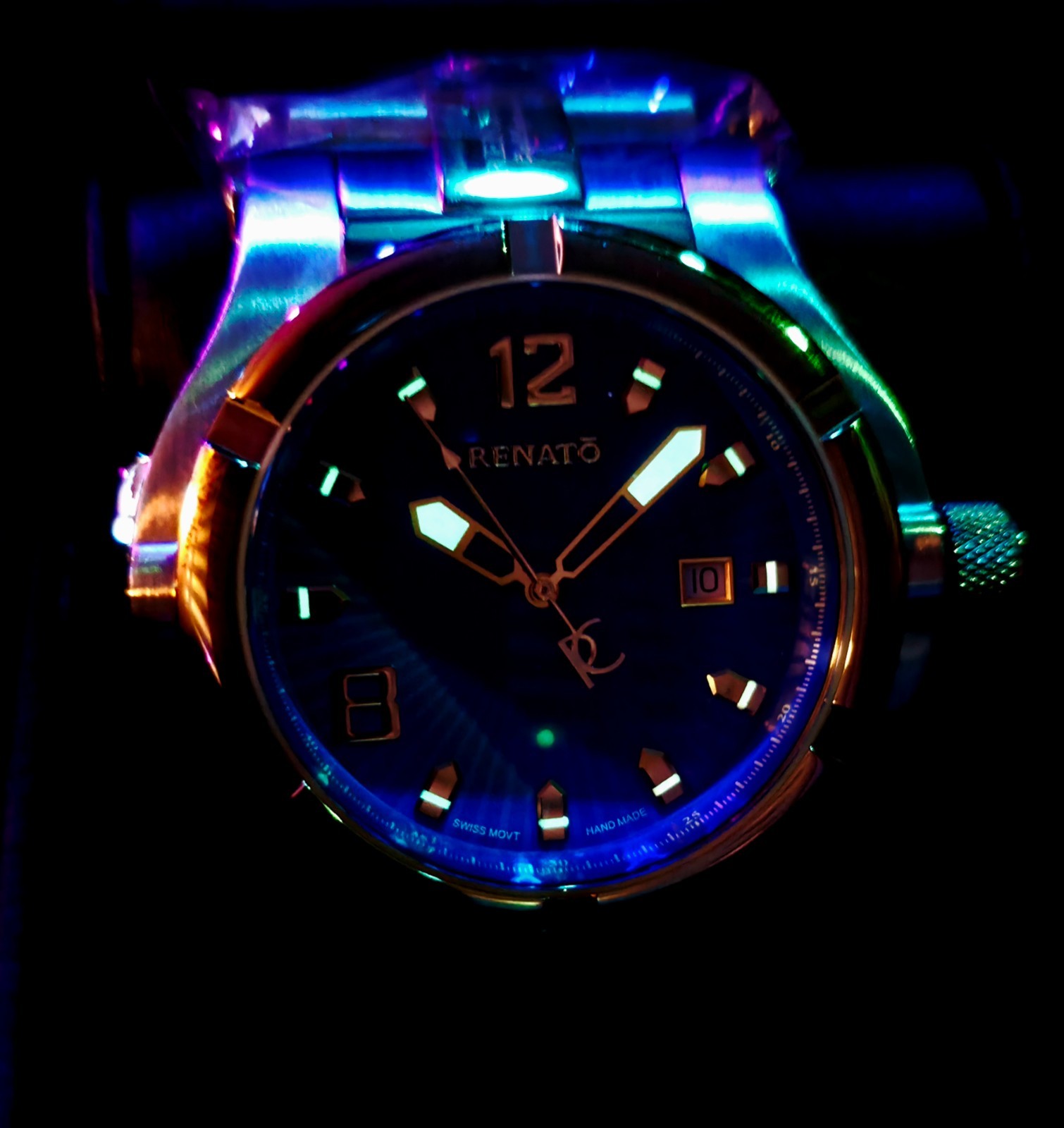 RENATO T-REX SWISS HAND MADE TIMEPIECE ETA2824 AUTO TWO TONE 18KT* GOLD SAPPHIRE
