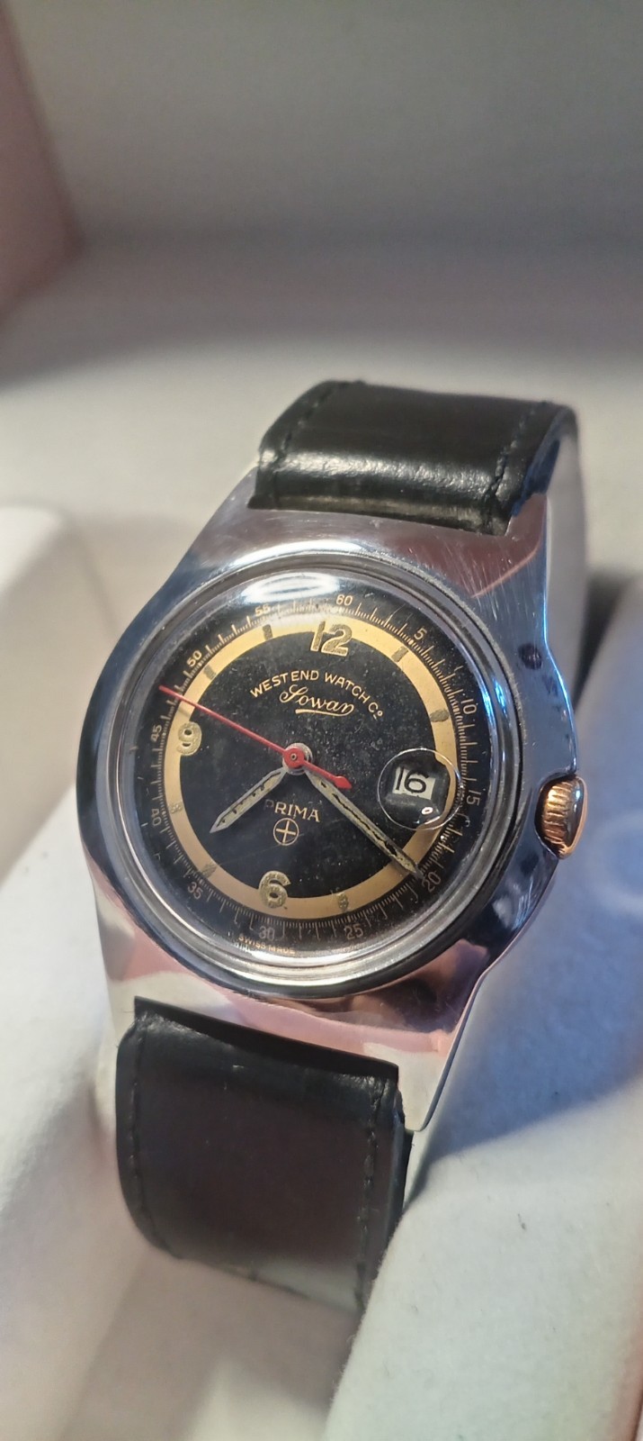 West End Watch Co Sowar Prima, early military, tropic leather strap, ex cond