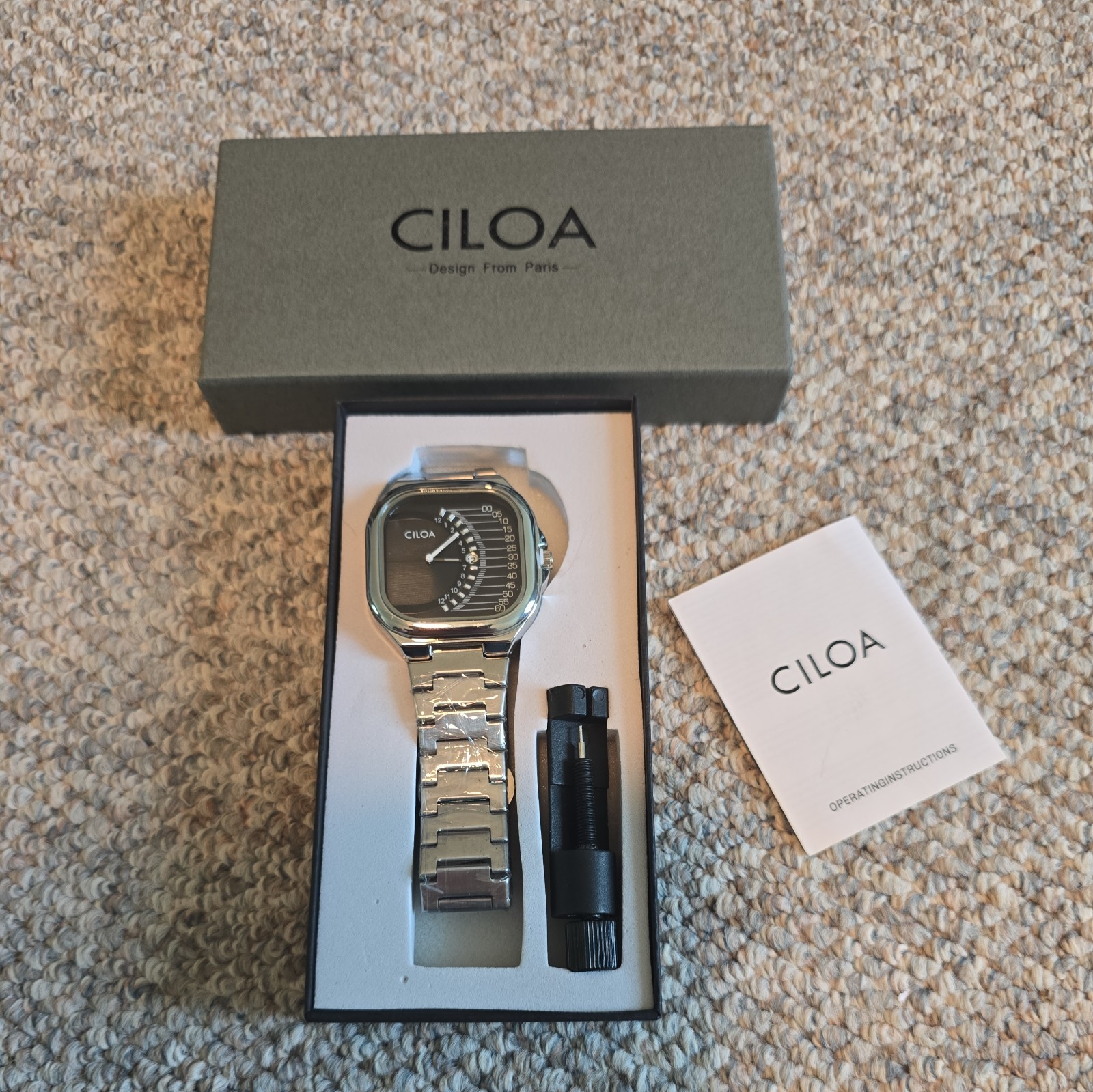 CILOA Retro Square Stainless Steel Waterproof Quartz Watch