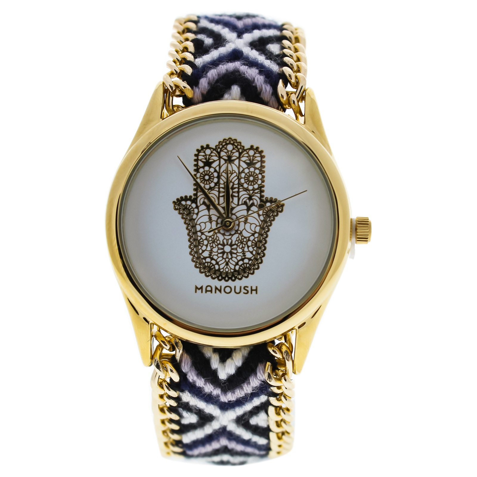 MSHHIWH Hindi Hand – Gold/Black Nylon Strap Watch by Manoush for Women – 1 Pc