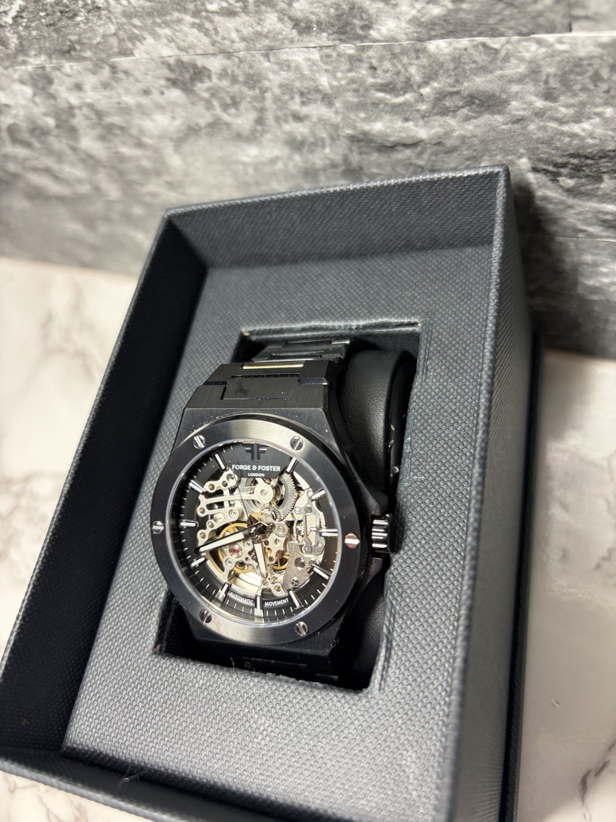 Forge And Foster Mens Skeleton Automatic Watch MATTE BLACK