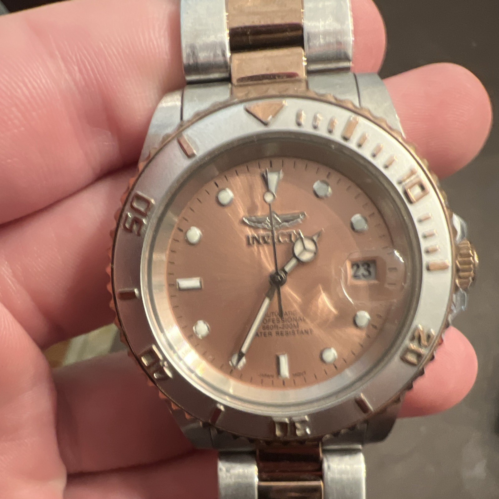 Invicta Professional Automatic 200m Two-Tone SS Watch Date Exhibition Back