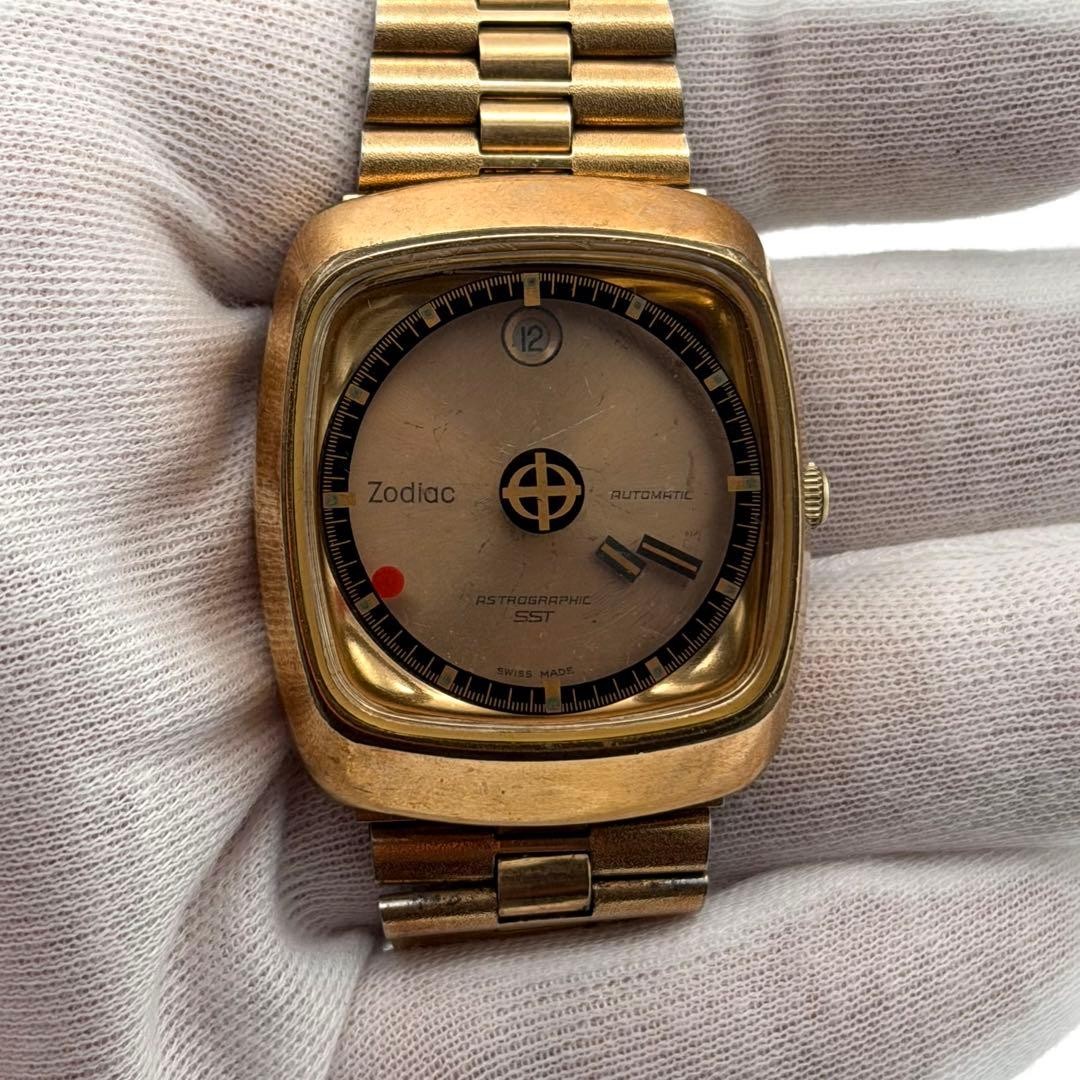 Zodiac Astrographic Automatic Boys Watch Gold Dial GP/SS Vintage For Parts