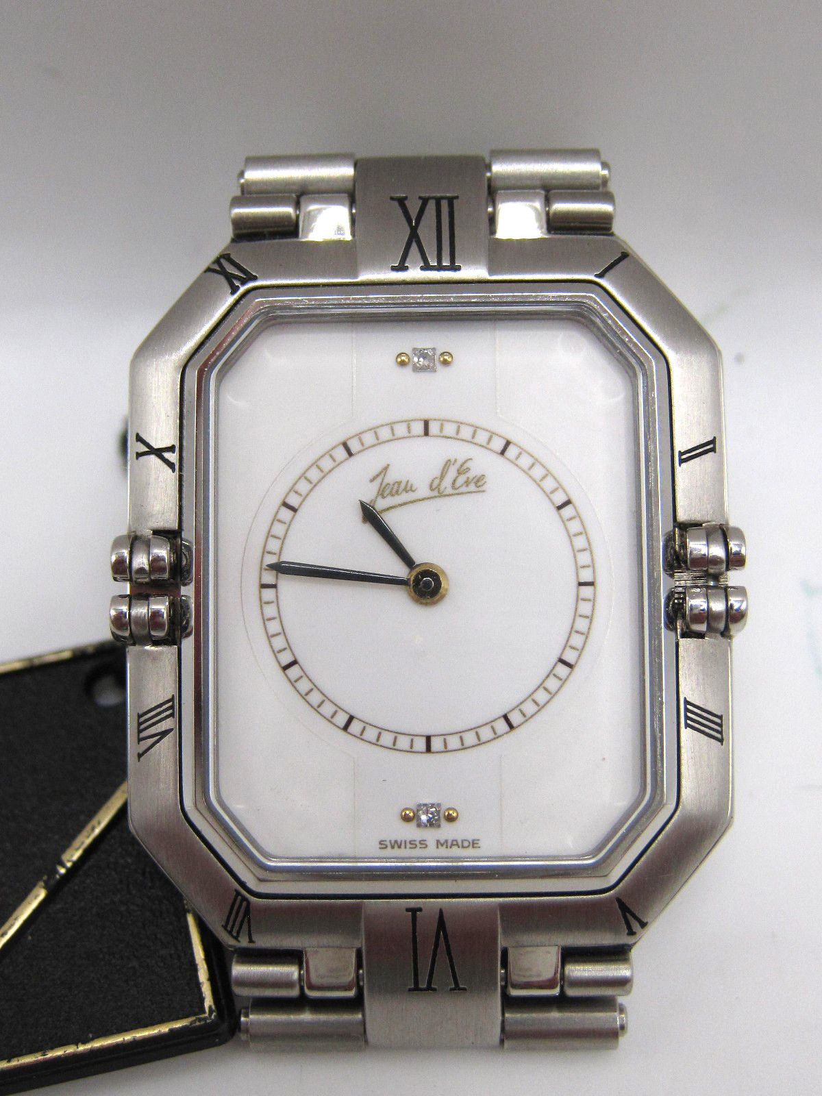 *JEAN D’EVE* UPSIDE DOWN – SWISS MADE -WATCH -WRISTWATCH-STEEL & DIAMOND-new