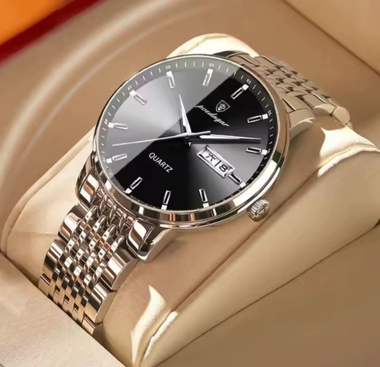 Men Watch Luxury Waterproof Luminous Date Week Stainless Steel Mens Quartz Watch