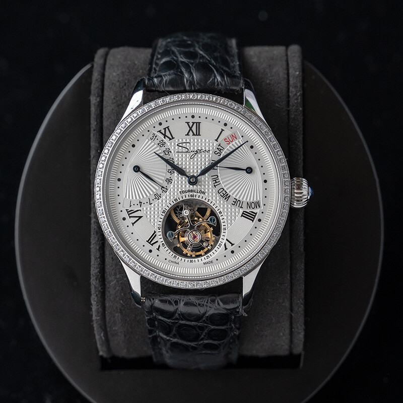 1PC Sugess Tourbillon Master Day Date Seagull ST8004 Mechanical Watch SU8004SBED