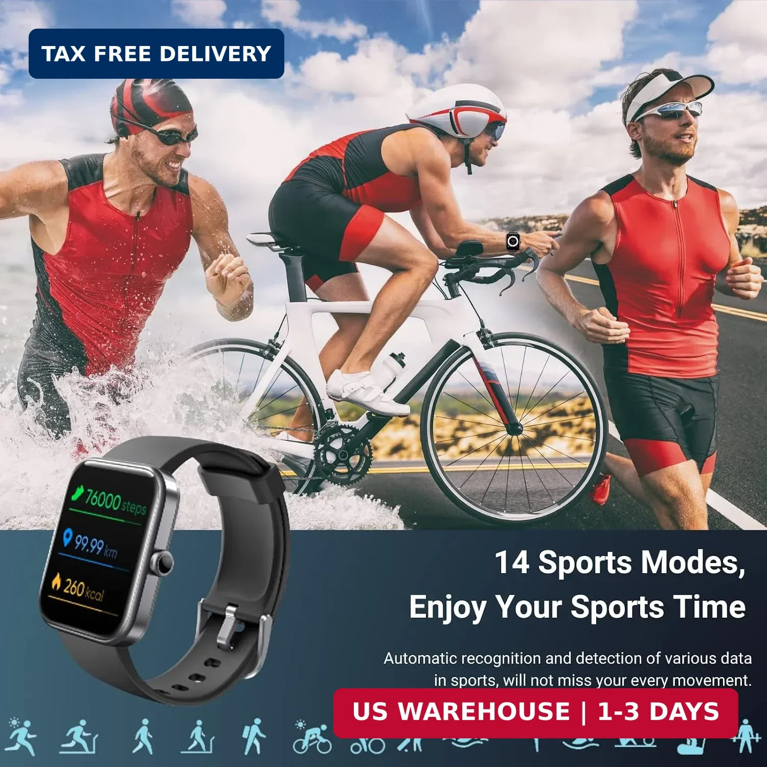 Fitness Smart Watch Activity Tracker 24/7 Heart Rate For Women Men Blood Oxygen