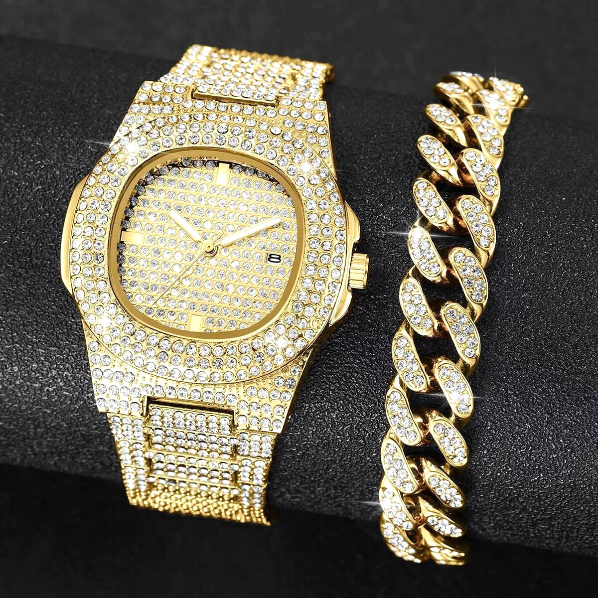 Iced Out Hip Hop Diamond Watch Men Women Crystal Bling Gold Silver Rose Gold